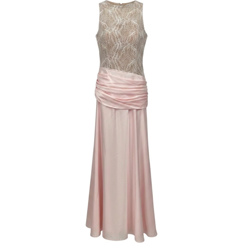 Sonya Moda Sleeveless Gown Pink Lace Satin Draped Formal Dress Size Medium NWT